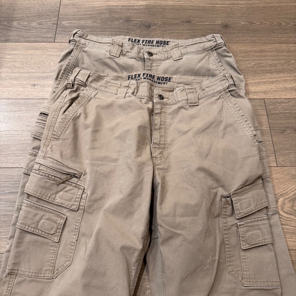 Lot of 2 Duluth Trading Fire Hose Cargo Pants Men Khaki Tan Relaxed Fit 36x32